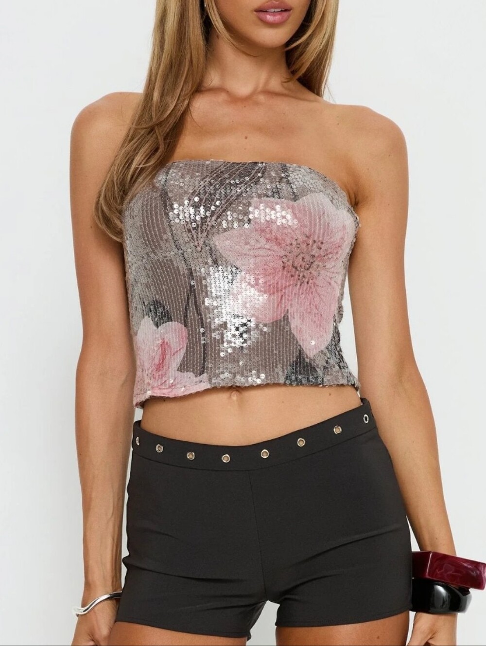 Princess Polly Sequined Strapless Top.
